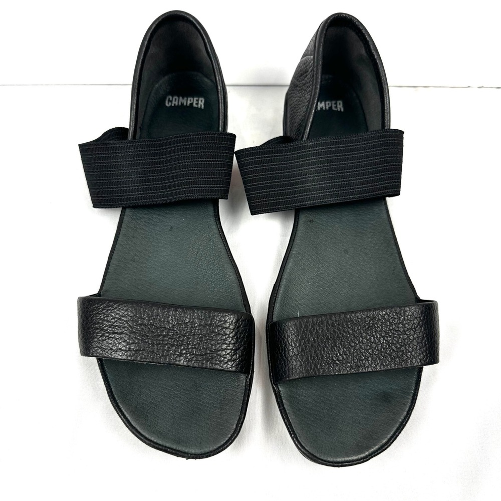 Y2K Vintage Camper Right Nina Leather Elastic Strap Flat Sandal Womens 39 Blk